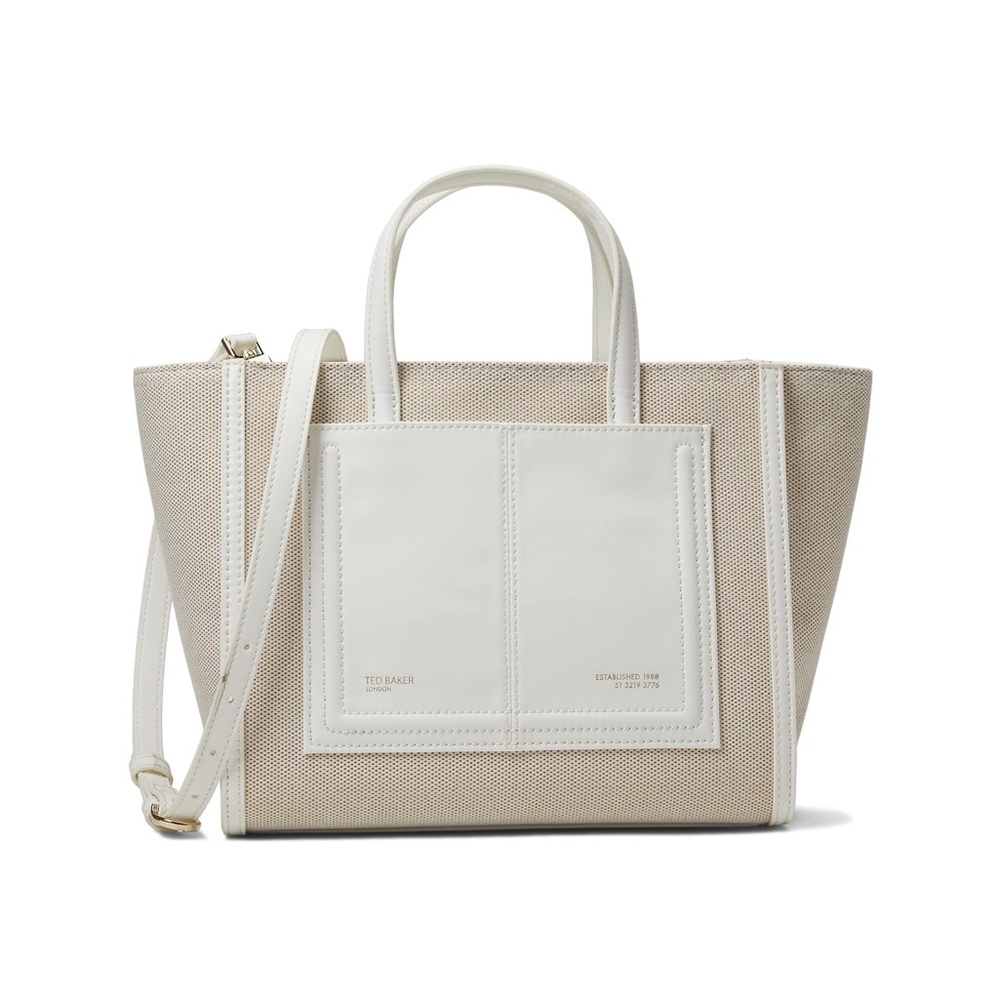 Ted Baker AKSANNA Medium Canvas Tote Bag Tan and White